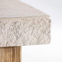 Table d'appoint carrée en oxyde de magnésium avec plateau imitation pierre et base imitation bois, pour intérieur et extérieur, table d'appoint décorative