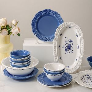New Product Hot Sale Blue White Stoneware Ceramic Dinnerware <b>Sets</b> Durable <b>Microwave</b> Safe Dishwasher Safe Eco Friendly Wholesale - Product Image 3