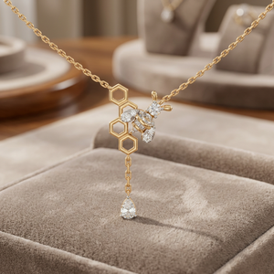 Luxury 18K <b>Solid</b> <b>Gold</b> Diamond <b>Pendant</b> Necklace With Hexagon Design And Pear Cut Drop For Women's Everyday Wear - Product Image 3