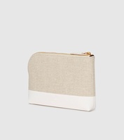Pochette de maquillage spacieuse en tissu imperméable personnalisé en lin avec sangle en PU, pochette de beauté pour le rangement, les voyages et l'usage quotidien