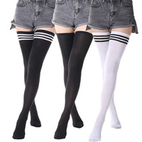 Chaussettes hautes pour femmes, multicolores, mini-jupe, au-dessus du genou, rayées, grande taille, chaussettes hautes jusqu'à la cuisse, vente en gros