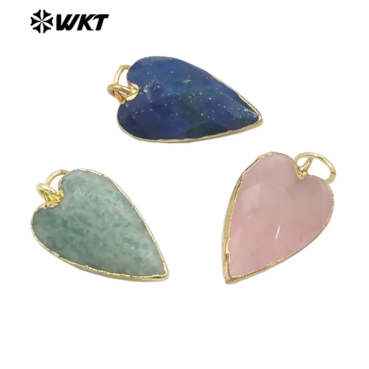 WT-P1965 Wholesale Fashion Gold Plated Long Drop Hand Carved Double Facted Heart Stone Jewelry Pendants