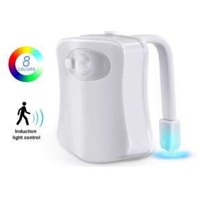 Lampu LED Sensor Gerak PIR untuk Dudukan Kloset, Lampu Induksi Inframerah dengan 8 Warna yang Berubah Otomatis untuk Penerangan Kamar Mandi - Product Image 1
