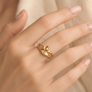 Anello Aperto a Forma di Foglia con Dettagli Scintillanti, Design Creativo, Accessori di Moda per Uomini e Donne - Product Image 2