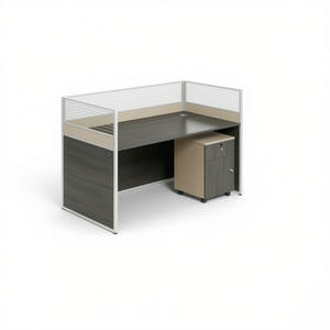 Scrivania da Ufficio a L 120x140x110cm Grigia Design Moderno con Armadietto Contenitore per Ufficio - Product Image 1