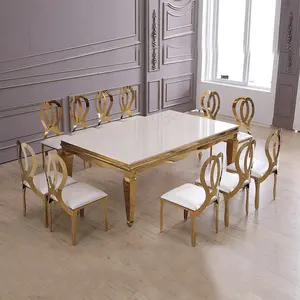 Tavoli da pranzo di lusso per banchetti dell'hotel dubai struttura in metallo tavoli da sposa con specchio in oro mdf di alta qualità