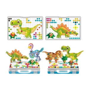 4 In 1 257Pcs Educatieve Creatieve 3D Dinosaurus Vorm Diy Stapelen Blok Puzzel Set Elektrische Boor Building Speelgoed Voor kids Peuters