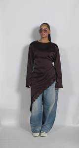 Zevity Blusa in <span class=keywords><strong>Raso</strong></span> Asimmetrica con Pizzo Sexy da Donna, Blusa Chic Ispirata a Dubai per Donne Musulmane, Abaya Islamica Modesta - Product Image 2