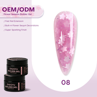 Nouvelle collection 2026 de gels de construction solides à paillettes florales, sans HEMA, sans chaleur, personnalisables pour studio, faible MOQ