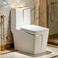 Toilette de luxe au sol WC en céramique or blanc Toilette de couleur Toilette allongée