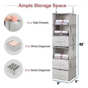 Hot Sell 6-Shelf Collapsible Fabric Hanging Closet Organizer Hanging Storage Shelves with Drawers - Product Image 3