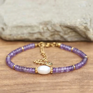 Freshwater Pearl Gemstone Beaded Dainty <b>Bracelet</b> Minimalist PVD Gold Stainless Steel <b>Healing</b> Yoga Jewelry Wholesale - Product Image 4