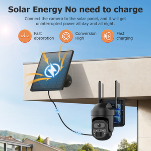 กล้องวงจรปิดรักษาความปลอดภัยกลางแจ้ง 3MP พลังงานแสงอาทิตย์ พร้อมระบบตรวจจับความเคลื่อนไหว PIR มองเห็นในเวลากลางคืน มาตรฐานกันน้ำ IP65 หมุนได้ PTZ แบตเตอรี่ในตัว - Product Image 6