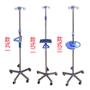 Support IV sur pied en acier inoxydable épaissi, mobile avec roulettes, porte-bouteille et support de pompe IV, en stock. - Product Image 3
