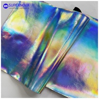 Cuir PU holographique texturé/noir irisé Supernova, cuir laser arc-en-ciel, faux cuir PU, tissu holographique