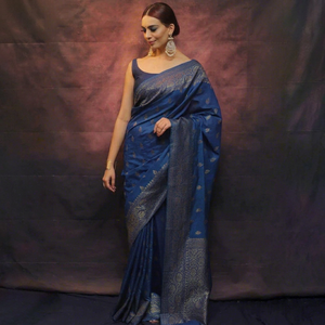 Sari en soie bleue avec broderie Zari, tenue traditionnelle indienne pour mariage, pour femmes, longueur au sol, sari ethnique de créateur - Product Image 3