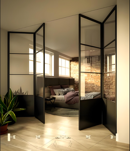 Pantalla plegable de vidrio templado de aleación de aluminio de diseño moderno, uso interior, superficie acabada de red de acero inoxidable plegable - Product Image 2