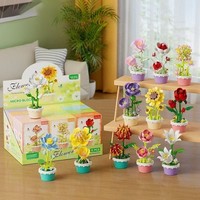 Puzzle de construction de fleurs éternelles (Tournesol, Rose) en forme de plante succulente en pot, jouet DIY à assembler, 40 pièces en ABS, unisexe, Saint-Valentin