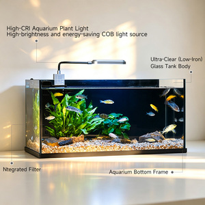 Acuario Pequeño Todo en Uno a <span class=keywords><strong>Precio</strong></span> de Mayoreo, con Filtro Silencioso Integrado y Luz COB de Alto CRI, Acuario de Vidrio Bajo en Hierro, Directo de Fábrica - Product Image 2