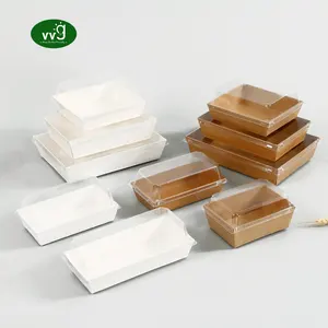 VVG Takeaway Sushi Packaging Box Custom Disposable Take Out Brown Kraft Paper Food Packaging Bakery Box With Clear Lid