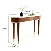 Tables consoles de luxe cannelées en noyer, vente en gros d'usine, table d'entrée moderne avec plateau en marbre pour salon, hôtel, villa