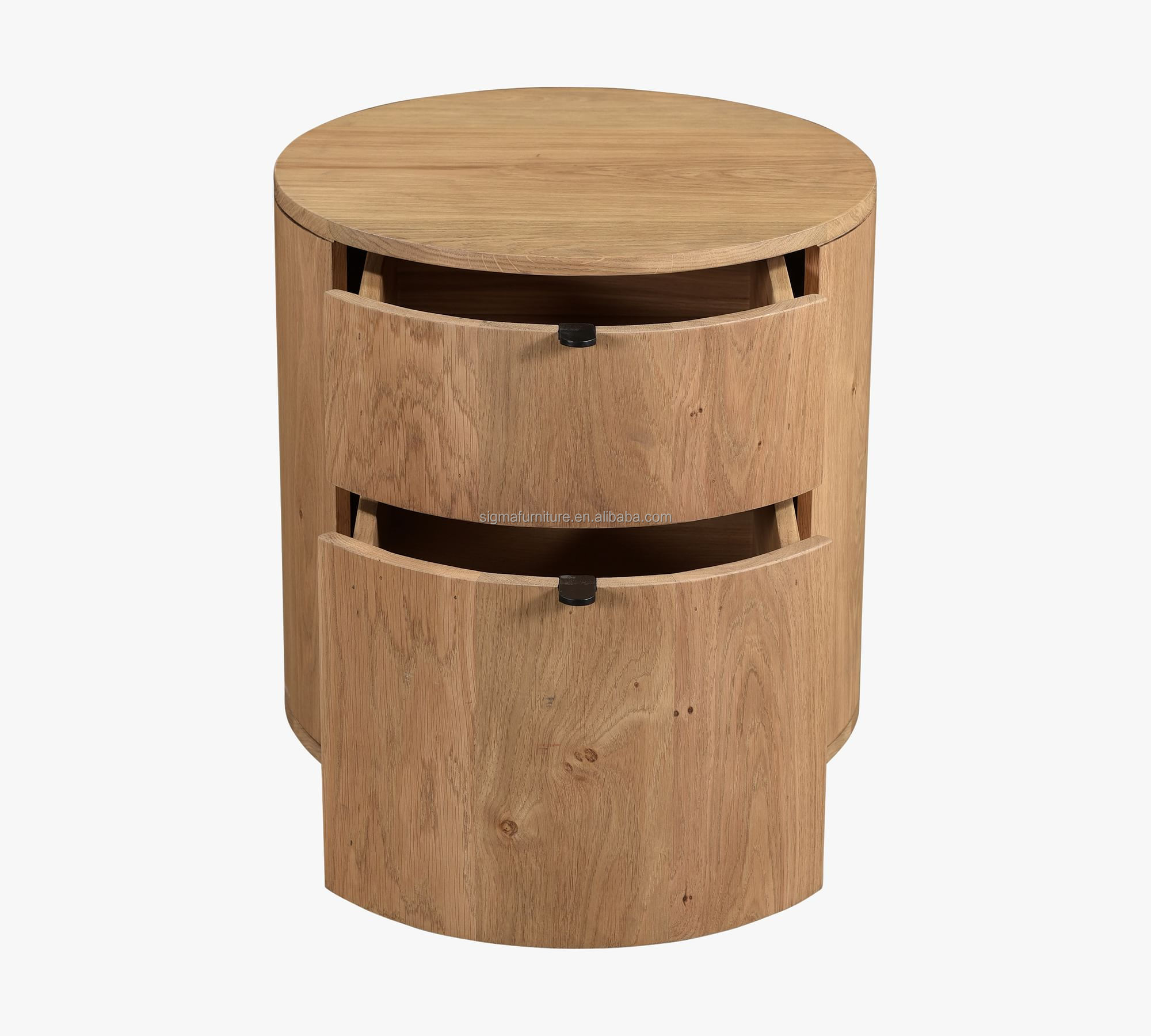 Luxury modern solid wood 2-drawer round bedroom bedside table cabinet nightstand