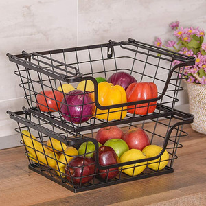 Kitchen Countertop Cabinet Pantry Hanging <strong>Wall</strong> Mounted Stackable Metal Wire <strong>Storage</strong> <strong>Basket</strong> With Handles - Product Image 3