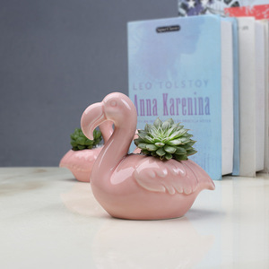 <span class=keywords><strong>Maceta</strong></span> de cerámica de la familia del cisne Rosa bonita, <span class=keywords><strong>maceta</strong></span> suculenta de escritorio de diseño moderno esmaltado para decoración de escritorio personalizada - Product Image 2