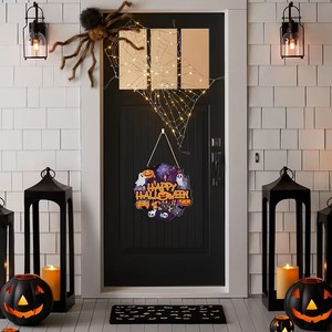 Gelukkige Halloween Ronde Houten Deurhanger Spook Pompoen Zwarte Kat Spinnenweb Spookachtige Voordeur Wanddecoratie Huisdecoratie Cadeau - Product Image 3