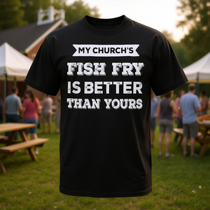 Camiseta de la Iglesia Católica con diseño de pez, negra, para adultos, unisex, ropa promocional - Product Image 3