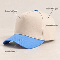 Casquette de baseball en coton à 5 panneaux avec logo personnalisé, structurée, ajustable, bicolore, pour hommes et femmes, pour l'extérieur, usage quotidien, commandes en gros OEM ODM