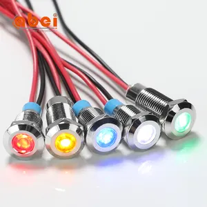 8mm Flat Thread Metal Panel Signal Pilot 12V 24V 36V 110V 220V IP67 Waterproof Led Indicator Light Lamp