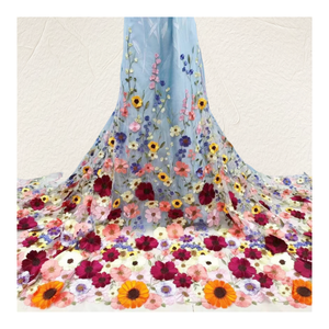 Tela de Encaje de Tul Francés Suave con Flores 3D y Bordado Multicolor para Mujer, Precio Competitivo de Affninty - Product Image 1