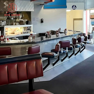 Sièges de restaurant de luxe Cabine à arc en cuir <span class=keywords><strong>rouge</strong></span> profond Tables circulaires en bois Ensemble de meubles commerciaux - Product Image 4