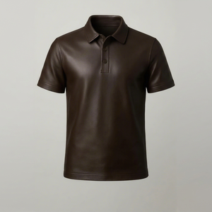 Chemise à manches courtes en cuir véritable noir respirant pour homme, vente en gros, sur mesure, très demandée - Product Image 1