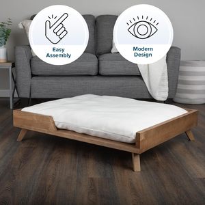 Elevated Dog <strong>Bed</strong> Indoor <strong>Pet</strong> <strong>Bed</strong> with Frame and Soft <strong>Cushion</strong> Mid-Century Modern Wood Dog <strong>Bed</strong> for Medium to Large <strong>Pets</strong> - Product Image 5