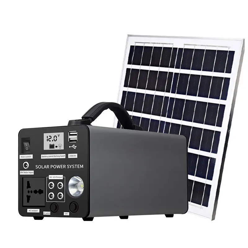 Mini inversor portátil, gerador solar inteligente com painel solar luz led para emergência energia de volta para cima
