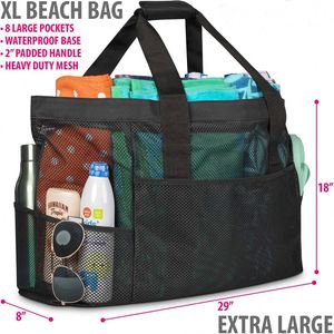 BSCI Factory XL <b>Zipper</b> Mesh Beach Shopping Bag Tote Extra <b>Heavy</b> <b>Duty</b> with <b>Zipper</b> 8 Large Pockets and Bonus Waterproof Cellphone - Product Image 2