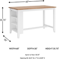 Table à manger rectangulaire moderne de hauteur comptoir avec 3 étagères et base en bois, meubles de salle à manger assemblés