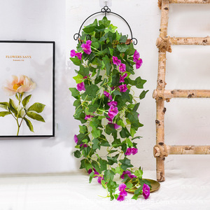 Artificial Morning Glory Vine <b>Wall</b> Hanging Pink Flowers Plastic Silk Green <b>Leaves</b> Indoor Home <b>Decor</b> Long Hanging Plant - Product Image 3