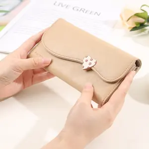 PRETTYZYS New Arrival Wholesale Long Wallet Elegant Arc-shaped Design With Heart Decoration PU Leather Clutch Purse