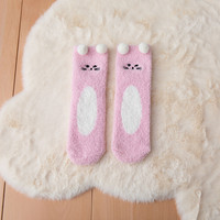 Nouveau design Hiver Mode Mignon Animal Visage Floue Doux Chaud Sommeil Confortable Plancher Moelleux Femmes Chaussettes