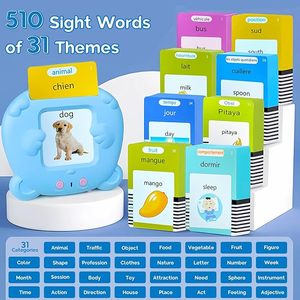 Cartes Flash Parlantes Bilingues Anglais-Français en Forme d'Ours Bleu, 510 Mots Fréquents, 31 Thèmes, Jouet Éducatif Portable - Product Image 5
