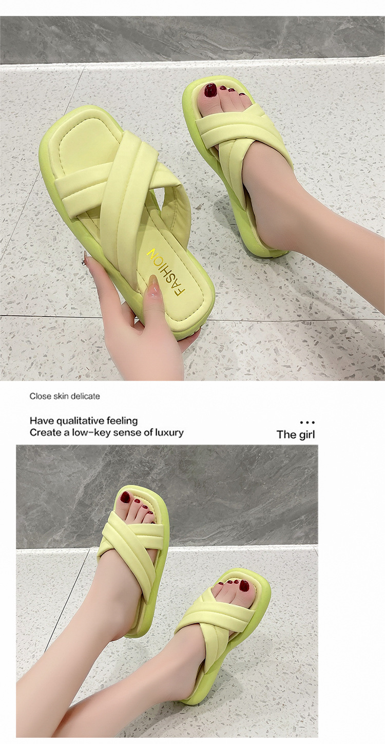 New Platform Slippers Cross Strap Comfortable Home Shoes Outside Square Head Beach Sandals
