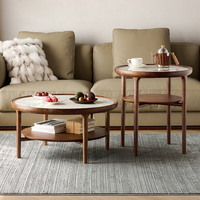 Table basse ronde moderne et minimaliste en pierre frittée écologique et durable, finition noyer noir, idéale pour appartement, vente directe usine