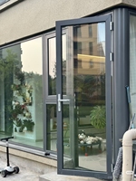 Porte d'entrée double battante en aluminium, design français minimaliste, avec grille, pour cuisine