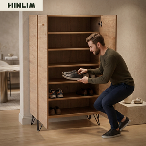 Modern Scandinavian Design Durable Wooden <b>Shoe</b> Cabinet 5 <b>Shelves</b> Flat Panel Door Metal Legs Entry <b>Storage</b> Living Room Furniture - Product Image 1