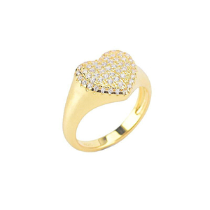 <span class=keywords><strong>Anello</strong></span> Sigillo Personalizzato in <span class=keywords><strong>Argento</strong></span> <span class=keywords><strong>925</strong></span> Placcato Oro con Pavé di Zirconi Cubici a Forma di <span class=keywords><strong>Cuore</strong></span> - Product Image 1