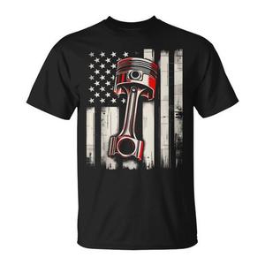 T-shirt vintage con bandiera americana e pistone, unisex, a maniche corte, girocollo, per adulti, abbigliamento promozionale - Product Image 1