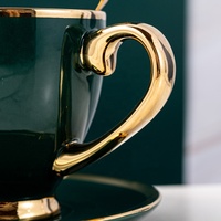 Ensemble tasse et soucoupe en porcelaine fine 280 ml avec cuillère, coffret cadeau, design doré électroplaqué, écologique, moderne, luxe, pour café et thé